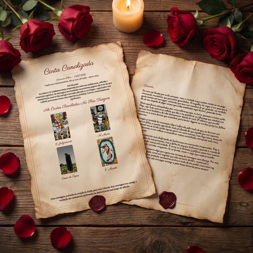 Carta Canalizada revelada com tiragem de Tarot e selo de cera